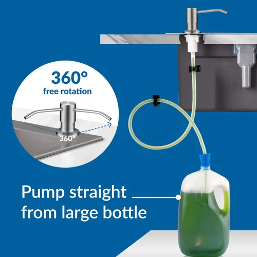 Vista 4 de Dispensador de Jabón para Fregadero de Cocina (Níquel Cepillado), Dispensador de Jabón de Acero Inoxidable para Encimera con Bomba y Kit de Tubo