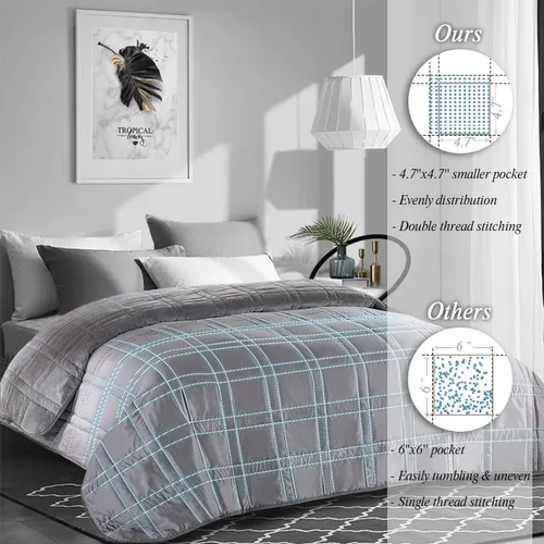 Vista 6 de OMYSTYLE Manta pesada reversible de 48x72 pulgadas y 15 libras para adultos, manta doble cara con peso de felpa corta cálida y tela Tencel fresca