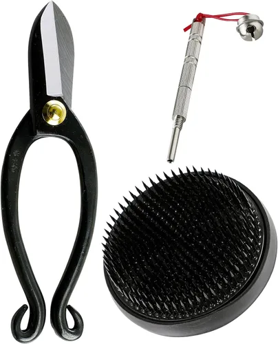 Vista 9 de Wazakura Kit de herramientas Ikebana para principiantes, tijeras Ikenobo, soporte Kenzan negro, limpiador, juego de arreglos florales, tijeras