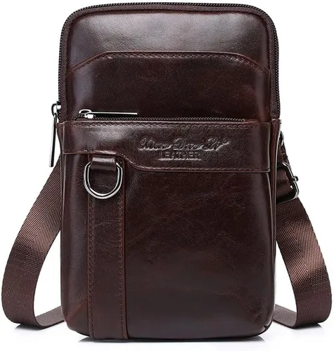 Vista 12 de Cuero Genuino Hombres Wasit Pack Con Correa De Cinturón De Hombro Bolsa De Teléfono Celular Style1-Negro