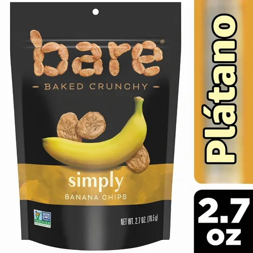 Vista 4 de Bare Chips de plátano crujientes al horno, simplemente plátano, sin gluten, bolsa de 2.7 onzas