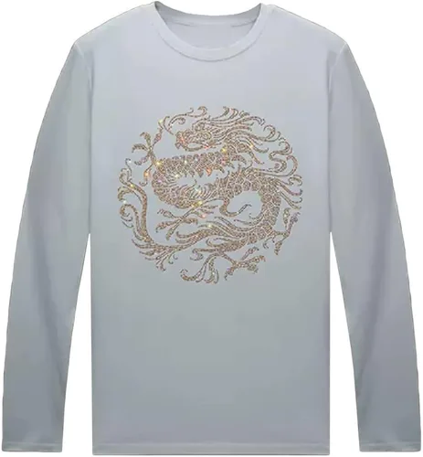 Vista 21 de HZCX FASHION Camisetas gráficas de manga larga para hombre y mujer, camisetas divertidas con diamantes de imitación