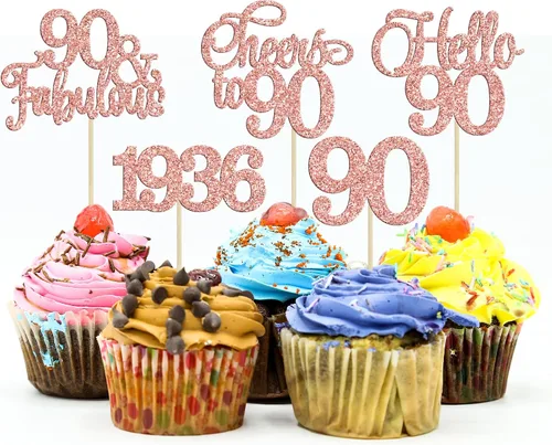 Vista 34 de Gyufise Paquete de 24 adornos negros para cupcakes de 10.º cumpleaños con purpurina negra 10 Ten Hello 10 Dights dobles desde 2015 para decoraciones