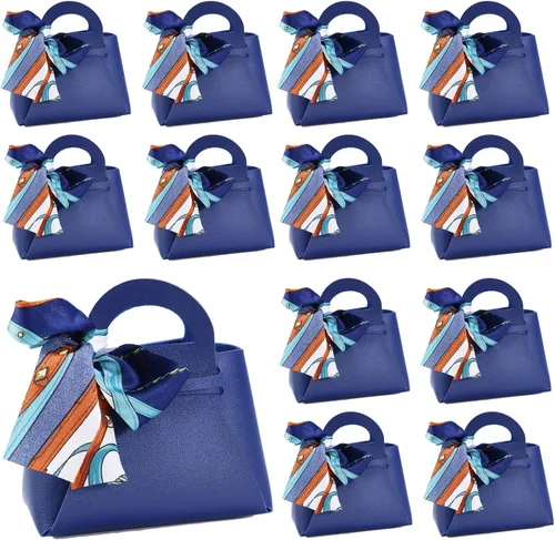 Vista 11 de LPEIEB Paquete de 12 Bolsas de Regalo Tipo Candy Bag de Cuero con Cinta, Bolsas de Regalo de Boda de PU con Asa de Cinta, Cajas de Favor de Fiesta