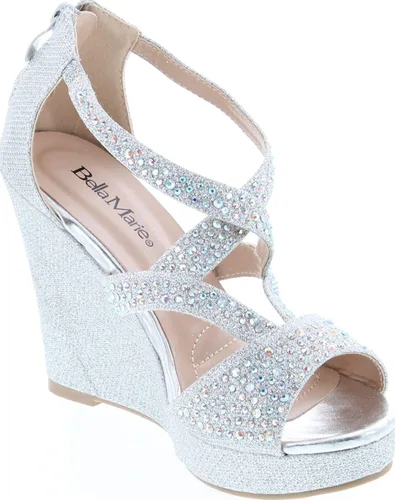 Vista 7 de Bella Marie Santo - Sandalias de cuña para mujer con diamantes de imitación de 4.25 pulgadas, Champán