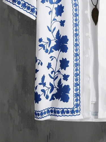 Vista 4 de WDIRARA Camisa de manga corta con botones y estampado floral para hombre