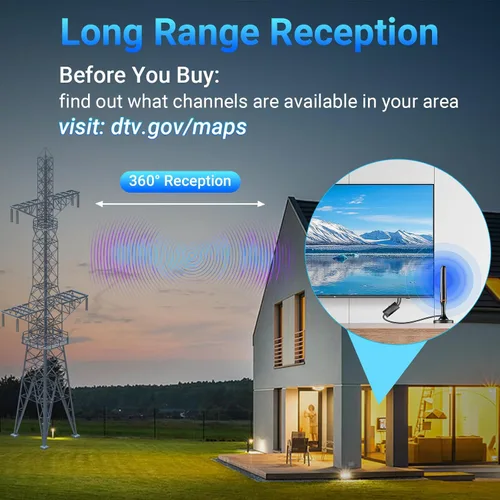 Vista 4 de Antena de TV digital para Smart Tv en interiores, antena HDTV digital de recepción 360 para canales locales, soporta 1080P y 4K, base magnética