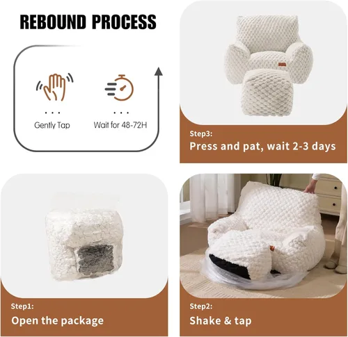 Vista 8 de Silla Puf con Otomana, Sofá Puf Gigante Moderno con Reposapiés, Sillas Puf Grandes de Descanso para Adultos y Adolescentes, Cómoda Silla de Lectura