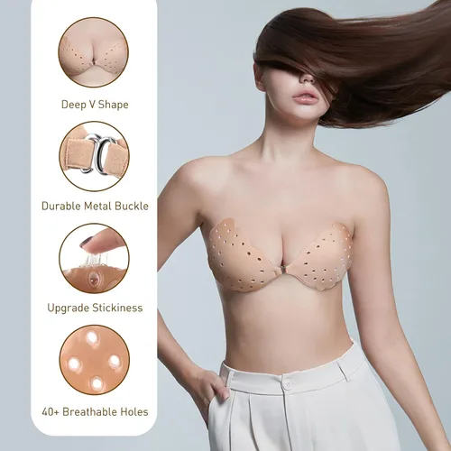 Vista 3 de Niidor Sticky Bra Breathable Strapless Bra Adhesive Push Up Backless Bras for Women