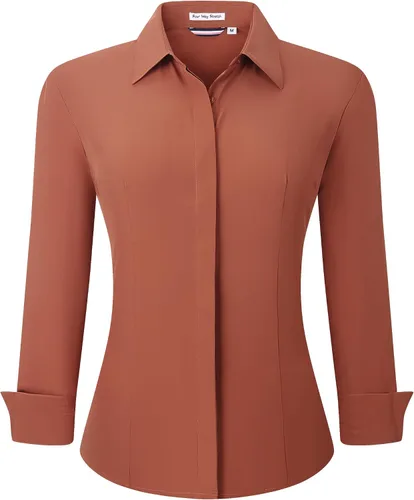 Vista 29 de Esabel.C - Camisa de trabajo con botones de manga larga para mujer, elástica, corte regular