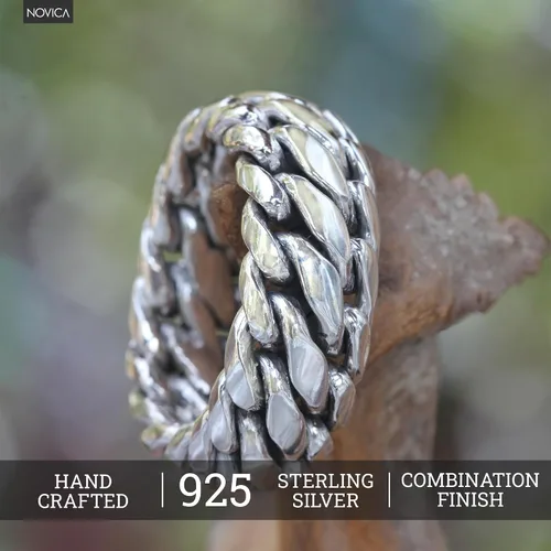 Vista 5 de NOVICA Anillo artesanal hecho a mano de plata de ley 925 Indonesia 'Sanca Kembang Python