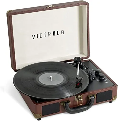 Vista 15 de Victrola Journey+ - Reproductor de discos portátil con Bluetooth en maleta – Altavoces integrados, reproductor de vinilos de 33-1/3, 45 y 78 RPM