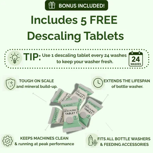 Vista 10 de Tabletas detergentes para lavar botellas, 120 unidades + 5 tabletas descalcificantes