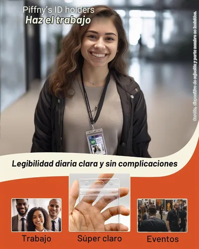 Vista 2 de Soporte de identificación transparente para cordón, soporte para tarjetas de identificación impermeable