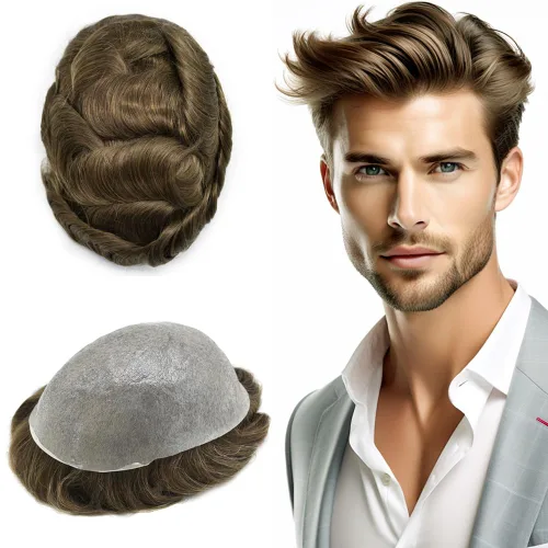 Vista 13 de Hombres Toupee Hair Thin Skin 0.06 Men's Toupee Hair Piece Remy Human Hair System Mens Hairpieces Invisable Hairline Protesis Capilar Para Hombre