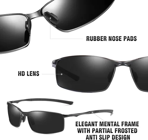 Vista 5 de SUERTREE Gafas de sol polarizadas para hombre, marco de metal rectangular, gafas de sol retro para hombres y mujeres, gafas de sol de conducción