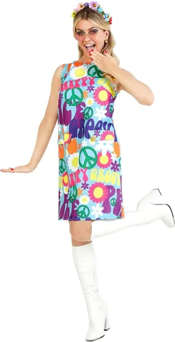 Vista 5 de fun shack Trajes de los años 70 para mujer, disfraz hippie para mujer, vestido de los años 70, disfraces de Halloween para mujeres adultas