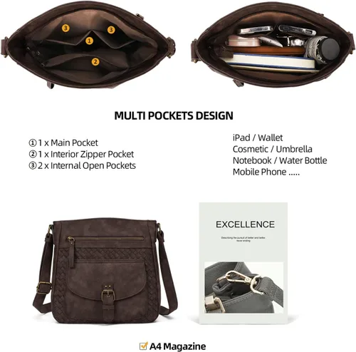 Vista 3 de KouLi Buir Monederos cruzados para mujer, bolsos de hombro de piel sintética, bolso bandolera Crossboby, medianos y múltiples bolsillos..