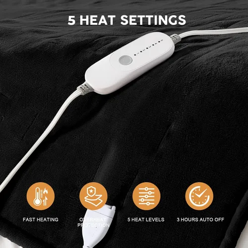 Vista 7 de Manta eléctrica térmica HYLEORY de 50"x60" de forro polar suave y franela con 5 niveles de calefacción y temporizador de 3 horas con apagado