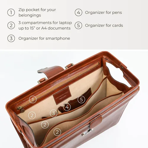 Vista 5 de Time Resistance Maletín de cuero para abogado - Maletín italiano hecho a mano para portátil para hombres y mujeres - Estuche de fijación - Bolsa
