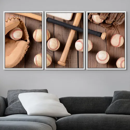 Vista 107 de wall26 Lienzo enmarcado para pared, juego de arte de primer plano, detalles de costuras de béisbol, atletas deportivos, fotografía, moderno