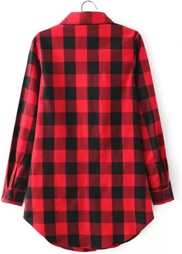 Vista 4 de Women's 2023 Summer Tops Plaid Long Sleeve Collar Neck Casual Button Down Dress Shirt Dress Casual Dresses