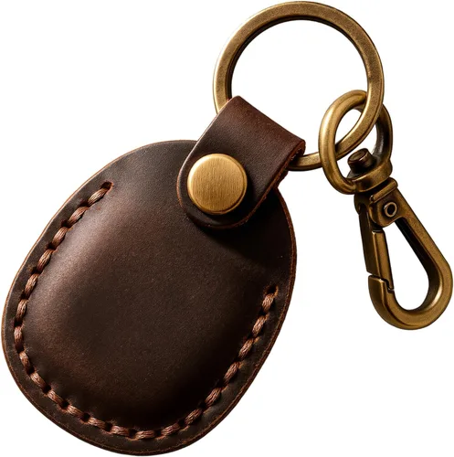 Vista 24 de Llavero de Airtag de cuero genuino, llavero portátil de Air tag con anillos para llaves, funda de cobertura oculta completa compatible con Airtag