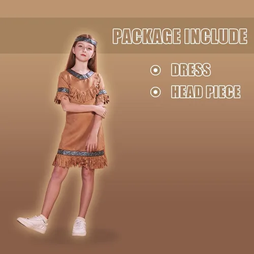 Vista 7 de ReneeCho Disfraz indio para niños y niñas, traje de fiesta de Halloween