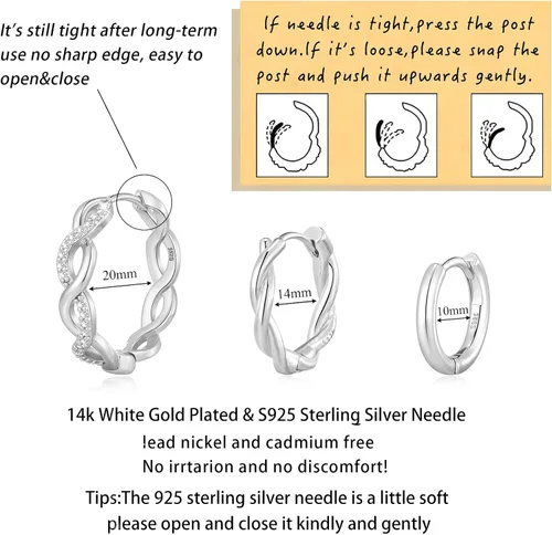 Vista 4 de Senteria Small Gold Hoop Earrings for Women 3 Pairs 925 Sterling Silver 14K Gold Plated Small Huggie Hoop Earrings Set for Girls (13mm 15mm 20mm)