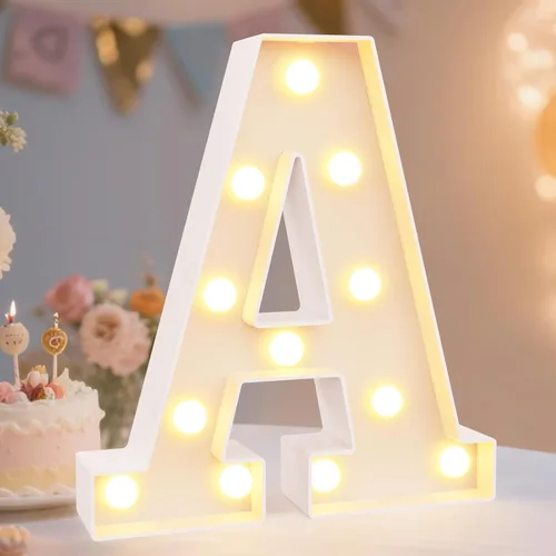 Vista 75 de Pooqla Letras con luces LED de marquesina, letras decorativas iluminadas en blanco cálido y blanco frío, letras del alfabeto iluminadas para niños