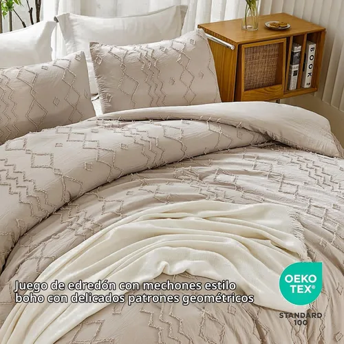 Vista 4 de Andency Edredón individual caqui, ropa de cama geométrica copetuda de 2 01 - Caqui