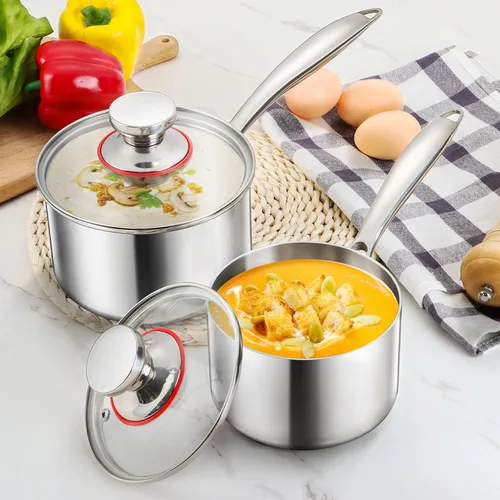 Vista 7 de E-far Triply - Juego de cacerolas de acero inoxidable, olla de 1 cuarto y 3 cuartos de galón con tapa para cocinar pasta, calentar leche, agua