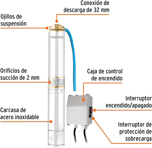 Vista 2 de Bomba sumergible tipo bala de agua limpia 3/4 HP