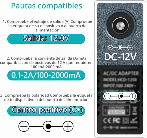 Vista 3 de Cargador de suministro de adaptador de CA de 12V 2A para reemplazo de cable