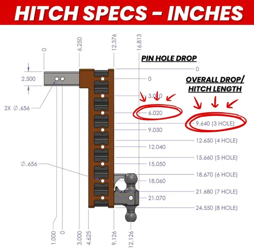 Vista 6 de GEN-Y Hitch Enganche de caída de 6" para receptor de 2.5", 3 posiciones ajustables