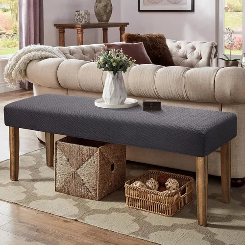 Vista 5 de YISUN Fundas de banco de Jacquard para comedor, funda elástica lavable y extraíble para banco, protector de asiento rectangular para bancos
