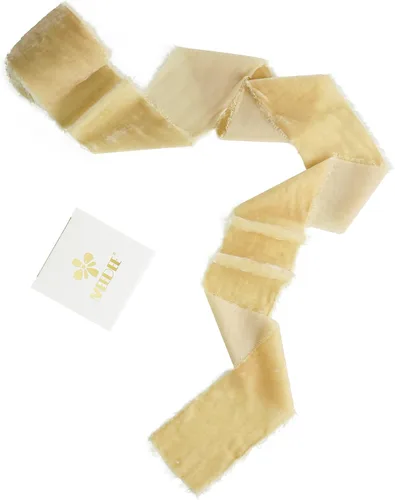 Vista 3 de MEEDEE Cinta de Terciopelo Beige de 3 Pulgadas Cintas con Flecos Beige Cintas de Terciopelo de Seda con Borde Crudo para Coronas, Ramo de Flores