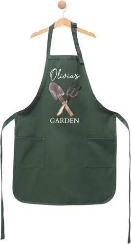 Vista 2 de Delantal de jardín personalizado con nombre: delantal de jardinería personalizado para mujeres, hombres y niños, delantal ajustable hecho a mano