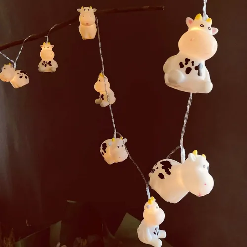 Vista 9 de Linda luz nocturna de vaca, de granja, con leche, vaca, funciona con pilas, 3M, 20 LED, decoración de hadas para niños, niñas, dormitorio