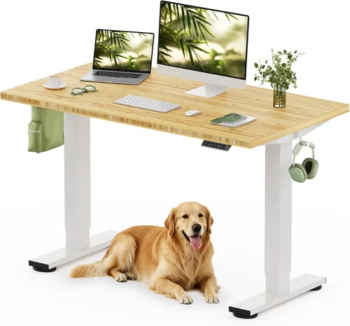 Vista 11 de FLEXISPOT Escritorio de pie de bambú sólido, escritorio de bambú real de 48 x 24 pulgadas con grano natural, estación de trabajo duradera