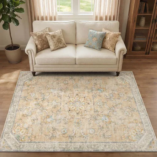 Vista 19 de jinchan Alfombra vintage de 2 x 3 pies para entrada, lavable, diseño floral romántico, tapete pequeño antideslizante, tapete ligero de bajo perfil