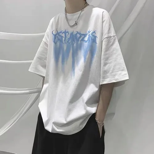 Vista 2 de CYee Y2K - Camiseta punk de manga corta de gran tamaño para hombre, hip-hop, sudadera gótica Harajuku Streetwear