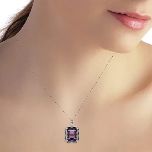 Vista 2 de Galaxy Gold GG 14K White Gold Necklace Natural Black Diamonds Amethyst