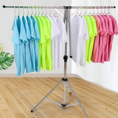 Vista 3 de Perchero plegable portátil que ahorra espacio, estante de secado de ropa de acero inoxidable de alta capacidad con 4 ramas