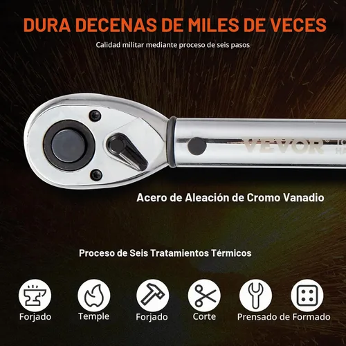 Vista 3 de VEVOR Llave dinamométrica de 1/2 pulgada con clic, escalas de doble rango mecánicas 10-150 pies.libras/14-204 Nm, de doble dirección ajustable