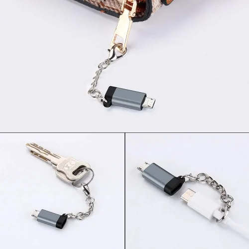 Vista 4 de Adaptador USB C a Micro USB, (paquete de 4) tipo C hembra a micro USB macho Conector de conversión con llavero de carga y sincronización de datos