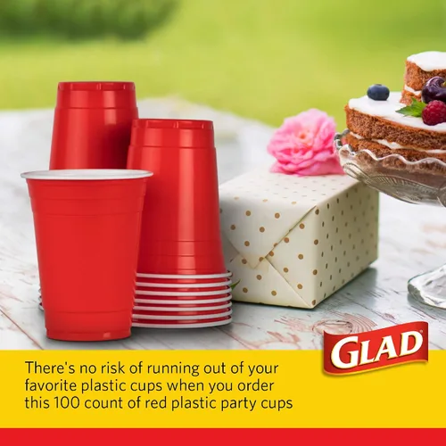 Vista 6 de Tazas de plástico desechables de Glad Everyday de plástico, 100 unidades, resistentes y resistentes, de plástico, color rojo para todas las ocasiones