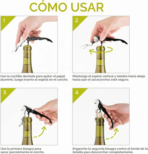 Vista 4 de True Truetap Sacacorchos de camarero de doble bisagra, abridor de botellas de vino de acero inoxidable con cortador de papel de aluminio Negro