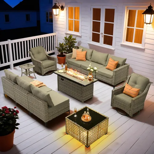 Vista 92 de HOOOWOOO Juego seccional de 2 piezas para patio al aire libre con 2 sillas medias sin brazos, color beige
