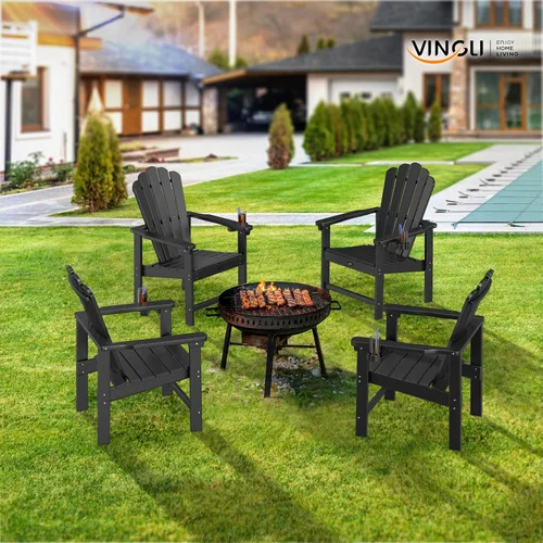 Vista 2 de VINGLI Silla Adirondack plegable de plástico con soporte para tazas, material HDPE 100% reciclable, cómoda capacidad de peso de 380 libras